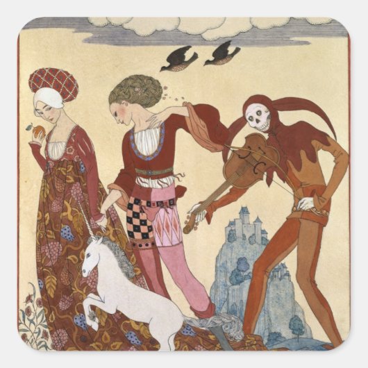 Medieval Scene van Georges Barbier Vierkante Sticker (Voorkant)