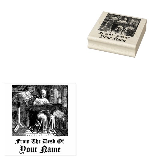 Medieval Scriptorium Monk Sjabloon Rubber Stempel (Gestempeld)