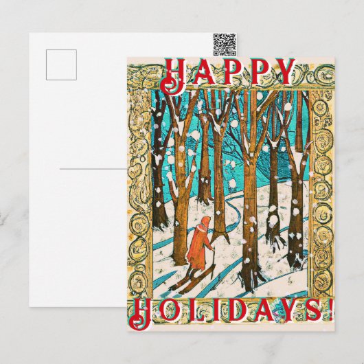 Medieval Skiing Winter Prettige feestdagen Briefkaart (Voorkant / Achterkant)