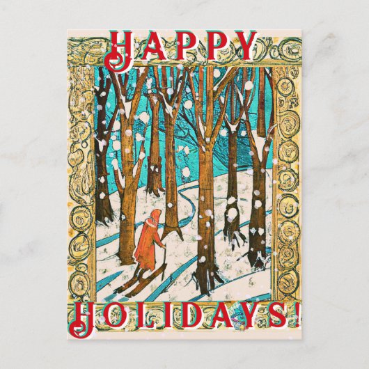 Medieval Skiing Winter Prettige feestdagen Briefkaart (Voorkant)