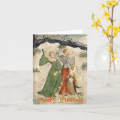 Medieval sneeuwbalspel Yuletide Kaart (Gele Bloem)