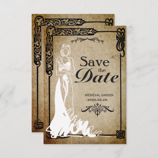 Medieval Sparen de bruid van de Datum Save The Date (Voorkant / Achterkant)
