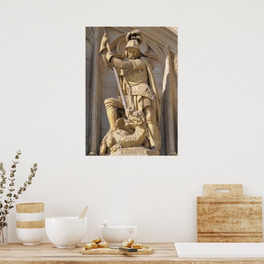 Medieval standbeeld van Archangel Michael Poster (Keuken)