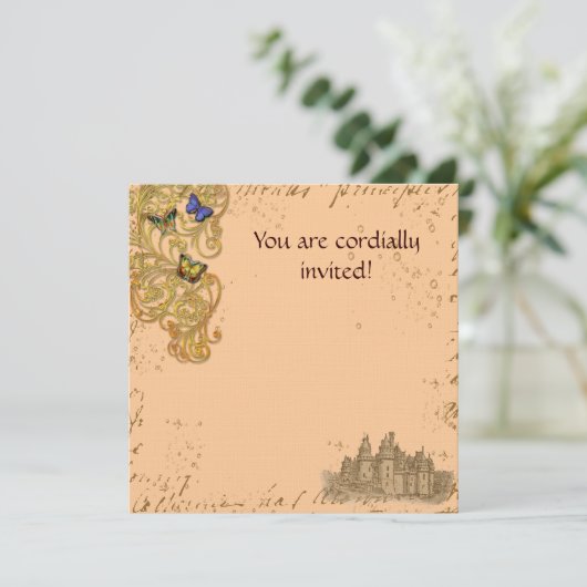 Medieval Storybook Castle Royal Invitation Card Save The Date (Staand voorkant)