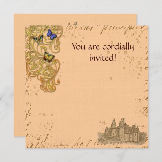 Medieval Storybook Castle Royal Invitation Card Save The Date (Voorkant / Achterkant)