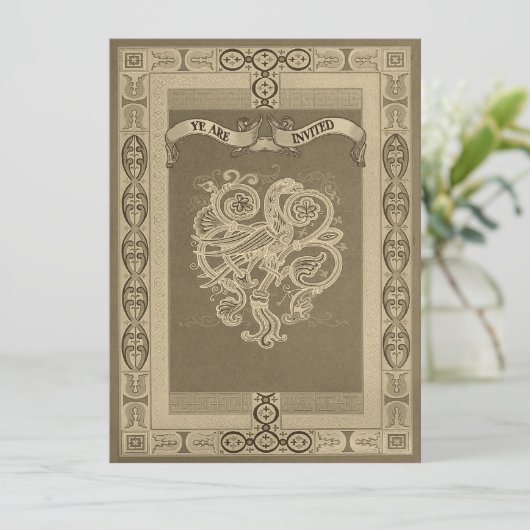 Medieval Style Celtic Pattern Wedding Inviting Kaart (Staand voorkant)