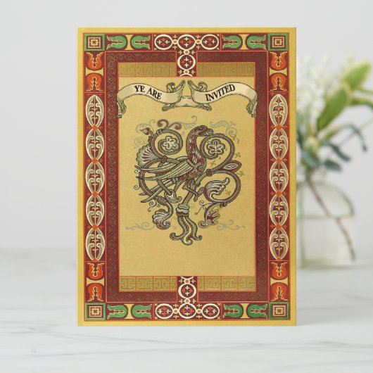 Medieval Style Celtic Pattern Wedding Inviting Kaart (Staand voorkant)