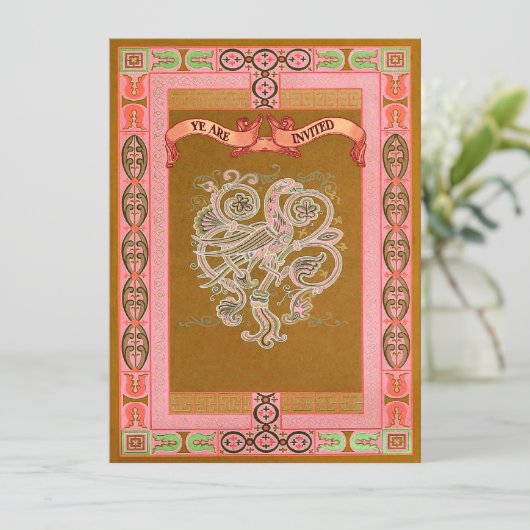 Medieval Style Celtic Pattern Wedding Inviting Kaart (Staand voorkant)