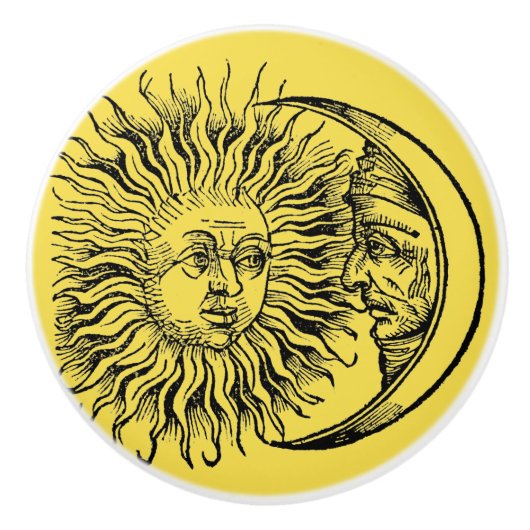 Medieval Sun & Moon Face Keramische Knop (Voorkant)