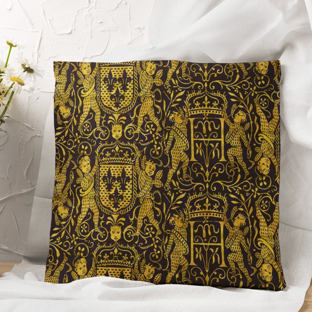 Medieval Tapestry Gold en Black Kussen (Creator heeft geüpload)