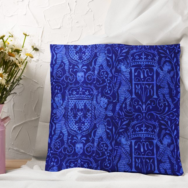 Medieval Tapestry Rich Cobalt Blue Kussen (Creator heeft geüpload)