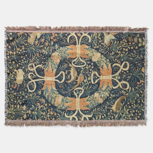 Medieval Tapestry with Flowers, Birds and Rabbits Deken (Voorkant)