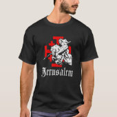 Medieval Templar Knight op War Horse Jerusalem Cro T-shirt (Voorkant)