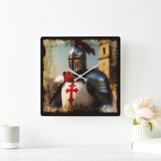 Medieval Templar Knight Vierkante Klok (Huis)