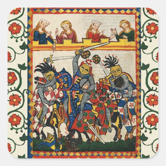 MEDIEVAL TOURNAMENT, BESTRIJDING VAN KNIGHTS, DAMS VIERKANTE STICKER (Voorkant)