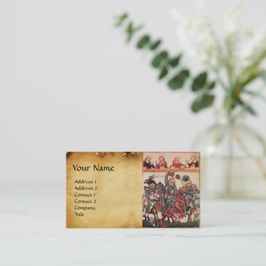 MEDIEVAL TOURNAMENT, FIGHTKNIGHTS Parchment Visitekaartje (Staand voorkant)