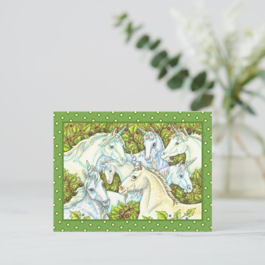 MEDIEVAL UNICORN HERD, HORSES, STALLION Fantasy Briefkaart (Staand voorkant)