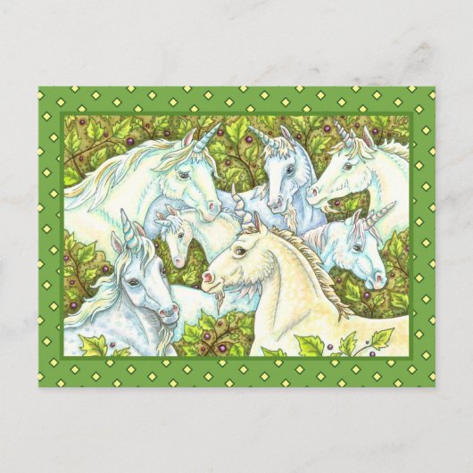 MEDIEVAL UNICORN HERD, HORSES, STALLION Fantasy Briefkaart (Voorkant)