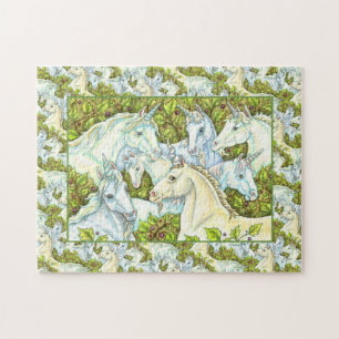 MEDIEVAL UNICORN HERD, HORSES, STALLION Fantasy Legpuzzel