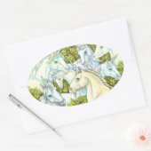 MEDIEVAL UNICORN HERD, HORSES, STALLION Fantasy Ovale Sticker (Envelop)