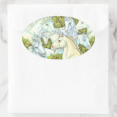 MEDIEVAL UNICORN HERD, HORSES, STALLION Fantasy Ovale Sticker (Tas)