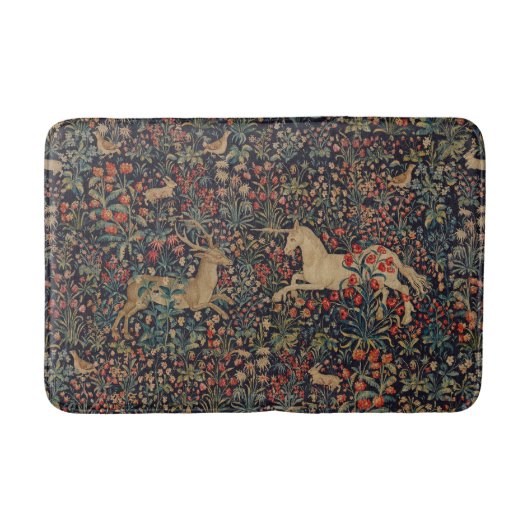 Medieval Unicorn Midnight Floral Garden Badmat (Voorkant)