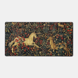 Medieval Unicorn Midnight Floral Garden Bureaumat