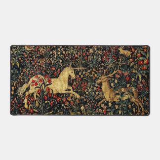 Medieval Unicorn Midnight Floral Garden Bureaumat
