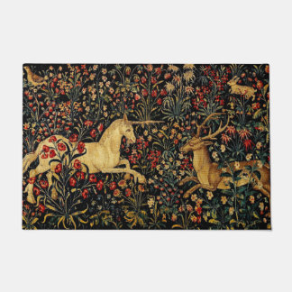 Medieval Unicorn Midnight Floral Garden Deurmat