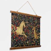 Medieval Unicorn Midnight Floral Garden Hangend Wandkleed (Gebogen)
