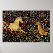 Medieval Unicorn Midnight Floral Garden Hanging Poster (Voorkant)