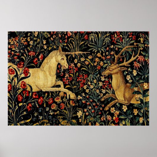 Medieval Unicorn Midnight Floral Garden Hanging Poster (Voorkant)