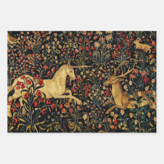 Medieval Unicorn Midnight Floral Garden Inpakpapier Vel