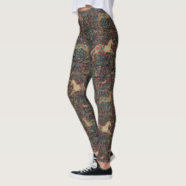 Medieval Unicorn Midnight Floral Garden Leggings
