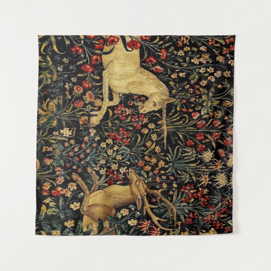 Medieval Unicorn Midnight Floral Garden Wandkleed (Voorkant (horizontaal))