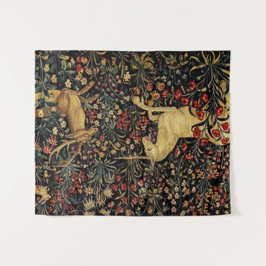 Medieval Unicorn Midnight Floral Garden Wandkleed (Voorkant (horizontaal))