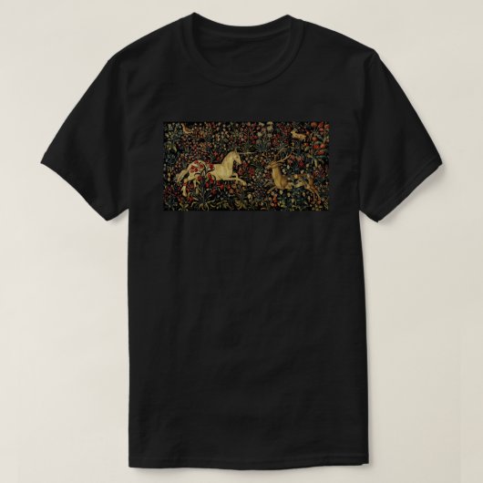 Medieval Unicorn Midnight Floral Tapestry Classic T-shirt (Design voorkant)