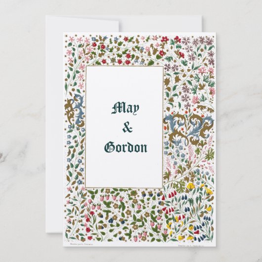 Medieval verlichte Floral Border Wedding Kaart (Achterkant)