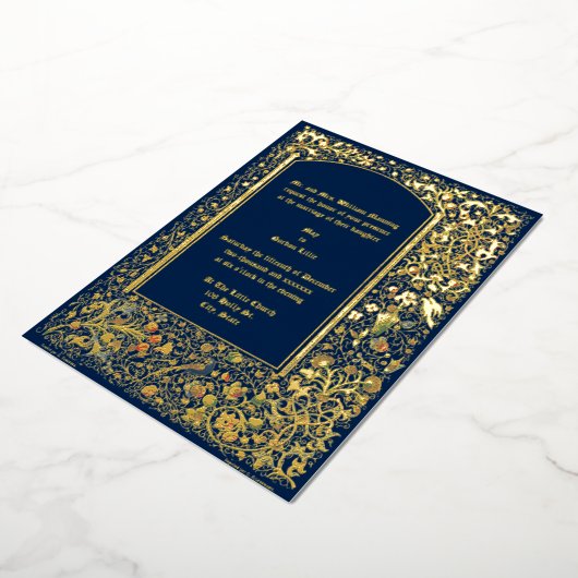 Medieval verlichte vogels en bloemen huwelijk folie uitnodiging (Gedraaid)