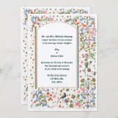 Medieval verlichte vogels en bloemen huwelijk kaart (Voorkant / Achterkant)