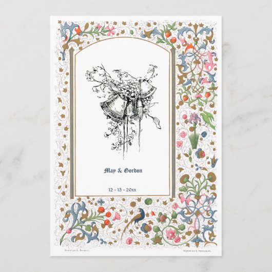 Medieval verlichte vogels en bloemen huwelijk menu (Achterkant)