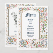Medieval verlichte vogels en bloemen huwelijk menu (Voorkant / Achterkant)