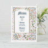 Medieval verlichte vogels en bloemen huwelijk menu (Staand voorkant)