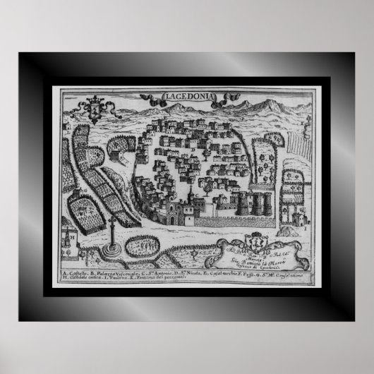 Medieval Village Map ~ Lacedonia ~ Italy~ Poste Poster (Voorkant)