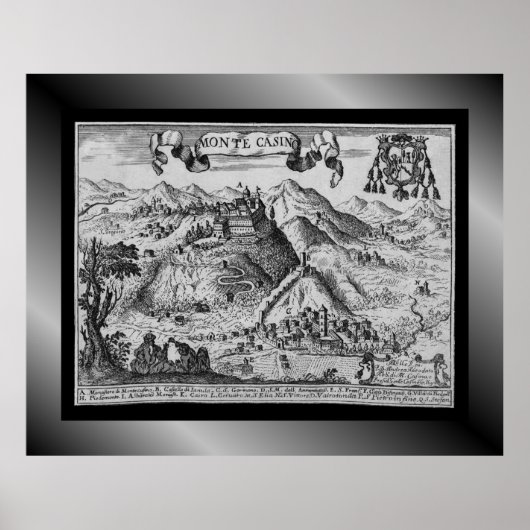 Medieval Village Map Monte Casino ~ Italië~ Poste Poster (Voorkant)