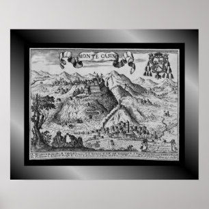 Medieval Village Map Monte Casino ~ Italië~ Poster