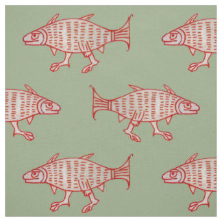 Medieval Walking Fish on Green Stof
