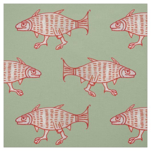 Medieval Walking Fish on Green Stof (Swatch)