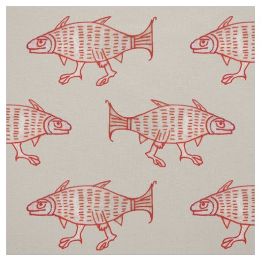 Medieval Walking Fish op het perkament Stof (Swatch)