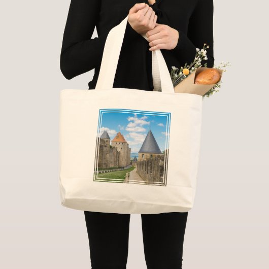 Medieval walls van Carcassonne Grote Tote Bag (Voorkant (product))